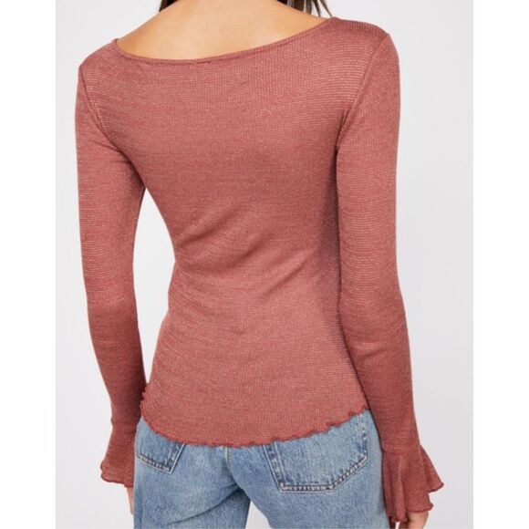 Free People Intimately Say When Long Sleeve Metallic Tie Front Top Size M - Picture 2 of 11